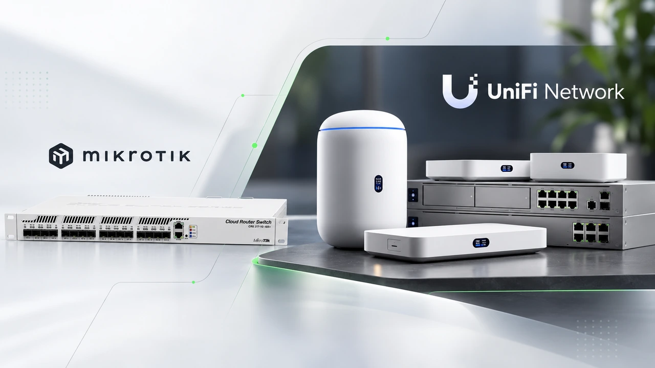 Router MikroTik y equipos UniFi de red y WiFi profesional